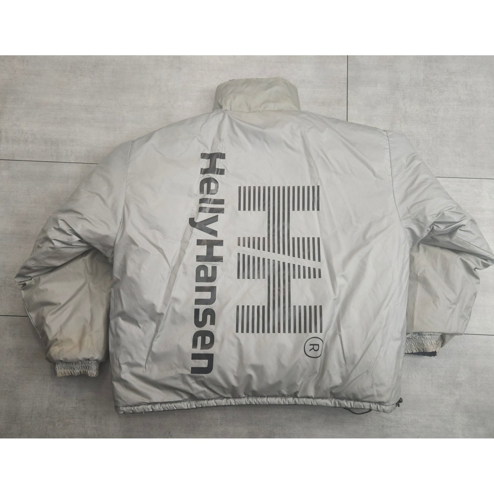Vintage Helly Hansen Reversible Puffer Jacket Black Silver Down Fill XL